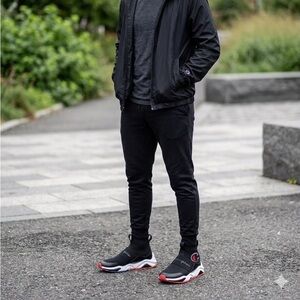 Champion Men's Black Slip-On Athletic Sneakers with Red Accents